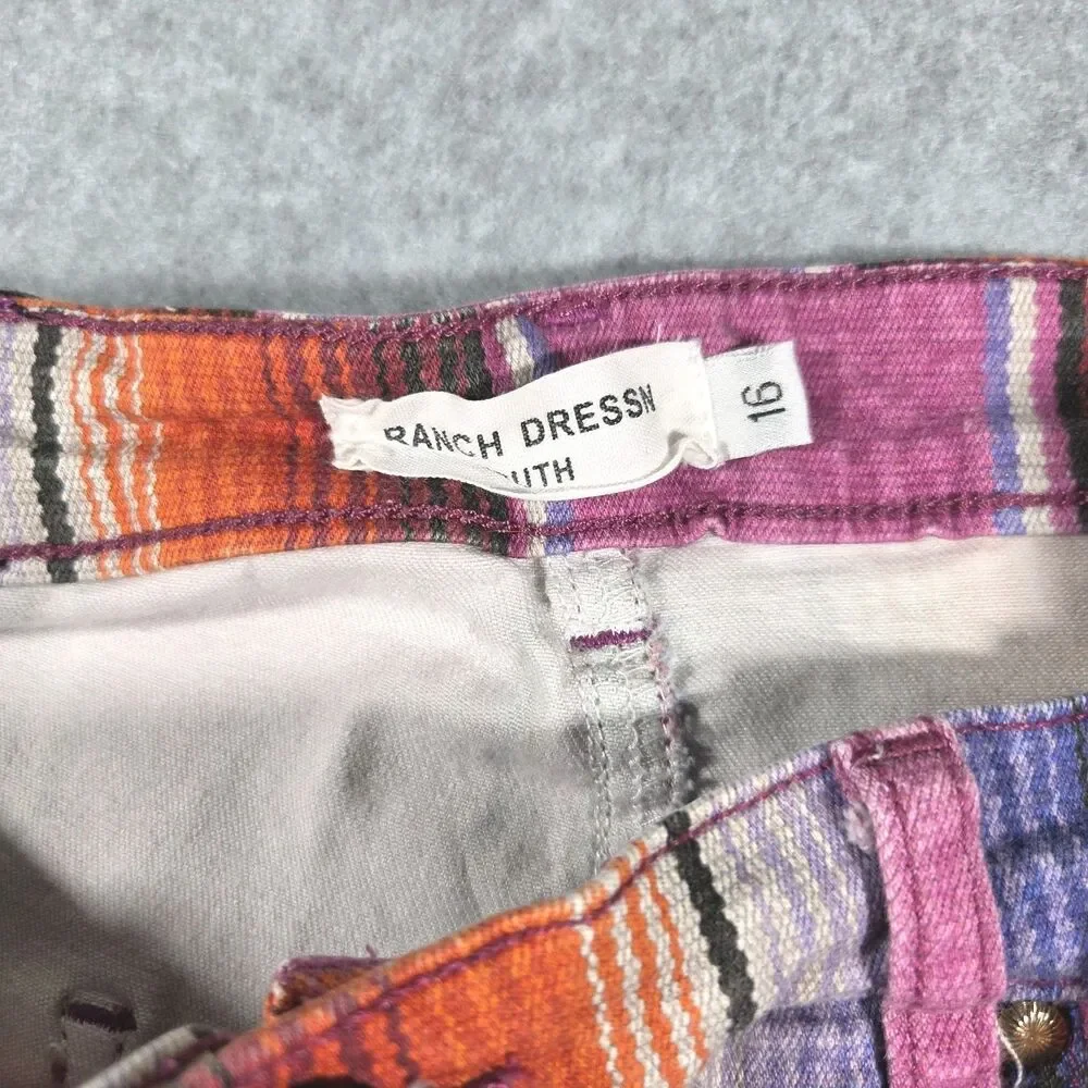 Ranch Dress'n Youth Purple Serape Super Flare Jeans Striped Size 16 Western